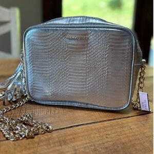 NEW Victorias Secret Womens Silver Metallica Snakeskin Chain Crossbody Purse